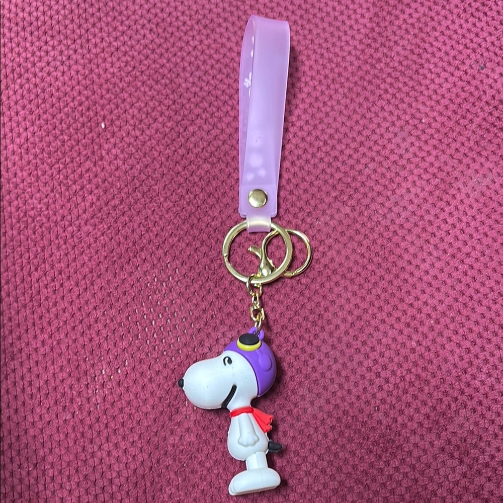 Purple and Red Bag Charm with Cartoon Figurine